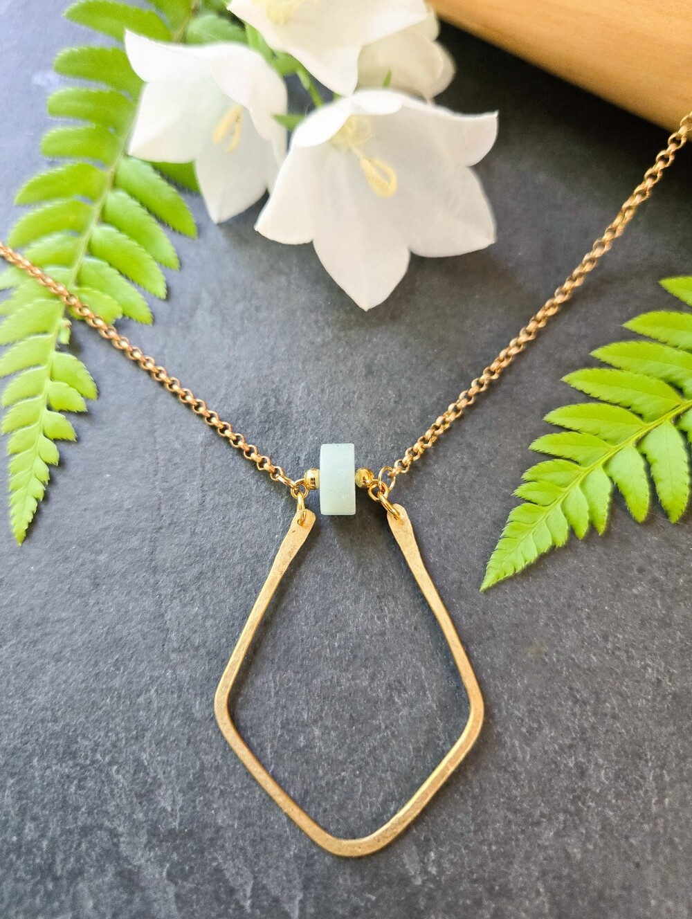 NWT Artisan-Made Amazonite Geometric Brass Frame Necklace